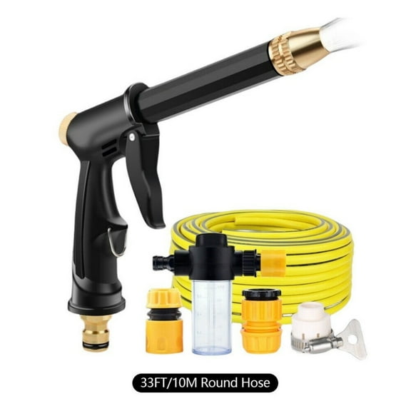 High Pressure Water Spray Gun Car Wash Metal Brass Nozzle Garden Pipe Hose Lawn with 33ft Hose,3 Connectors,Foam Pot