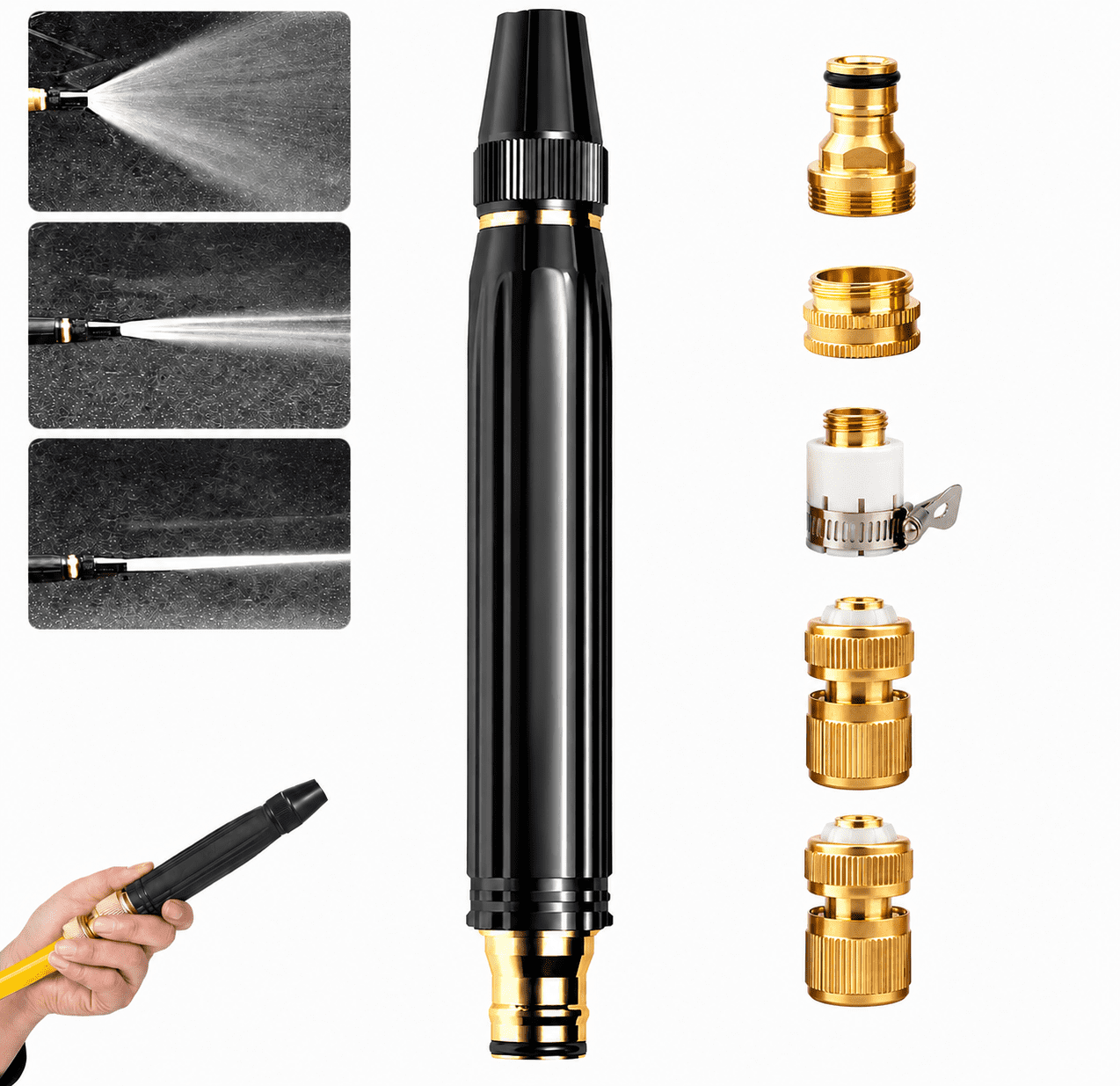 High Pressure Water Spray Gun for Garden Hose, Car Wash Nozzle with Metal Connector for Outdoor Cleaning, 1 Gun with 5 Connectors