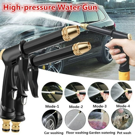 High Pressure Water Spray Nozzle - Adjustable Long Range 15m | Alloy Copper Construction | Rotating Spray Head | 8mm Outlet | Car Wash Garden Cleaning Tool | 2 Pack | 18.5x15cm