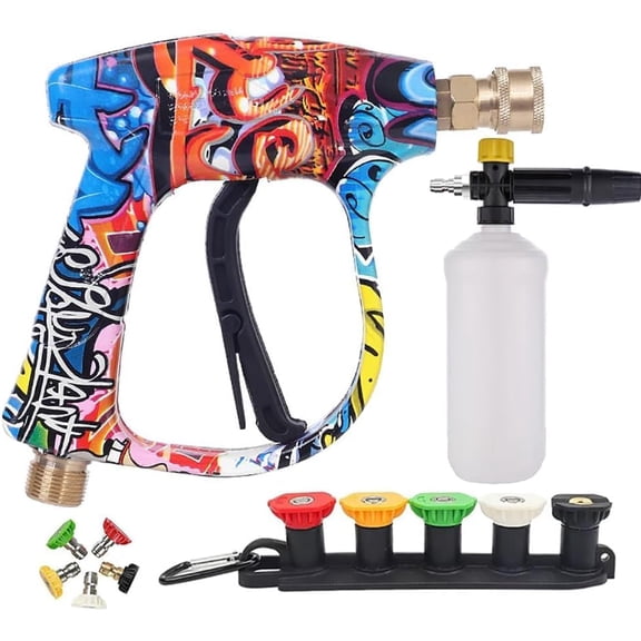 High Pressure Water Sprayer Set, 3000 PSI Pressure Washer Gun with 5 Spray Nozzles, Foam Pot and 1/4 Inch Quick Release Connector, Multipurpose Jet Wash Tool for Car Washing, Patio & Outdoor Cleaning