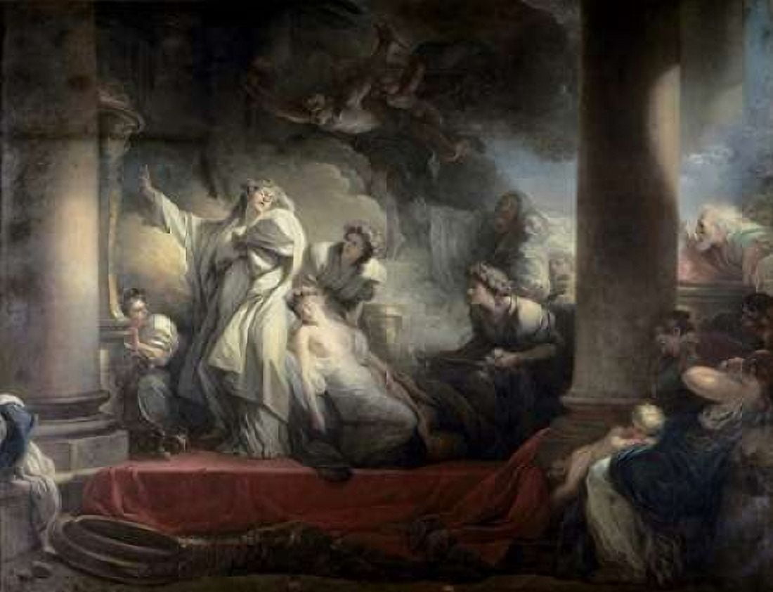 High Priest Coresus Sacrifices Himself To Save Callirhoe Canvas Art - Jean Honore Fragonard (22 x 28)