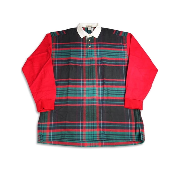 High Profile - Slightly Irregular Mens Long Sleeve Plaid Rugby Shirt 29698-Large (red black plaid)