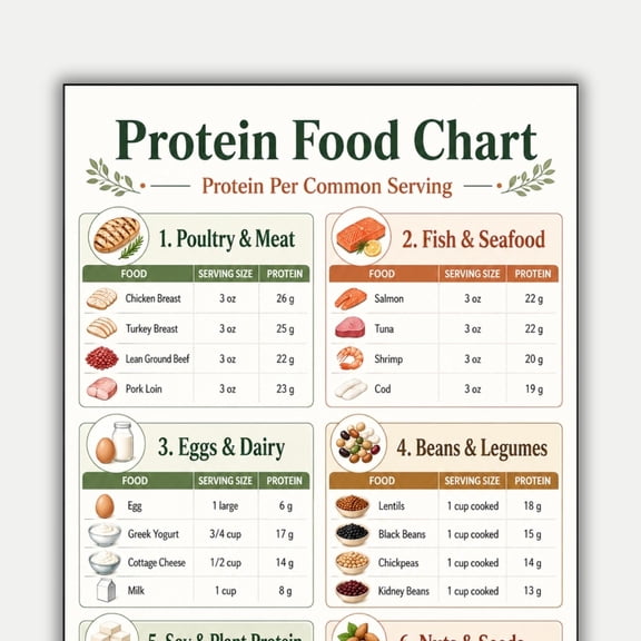 High Protein Food Chart Poster Protein Guide Per Serving Muscle Exercise Nutrition Poster Gym Food List Protein Food Reference Chart Poster poster