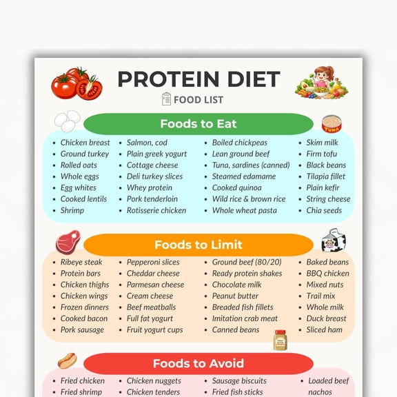 High Protein Food List Poster, Protein Rich Grocery List Poster, High Protein Diet Plan Poster, Muscle Building Foods, Weight Loss Guide Poster poster