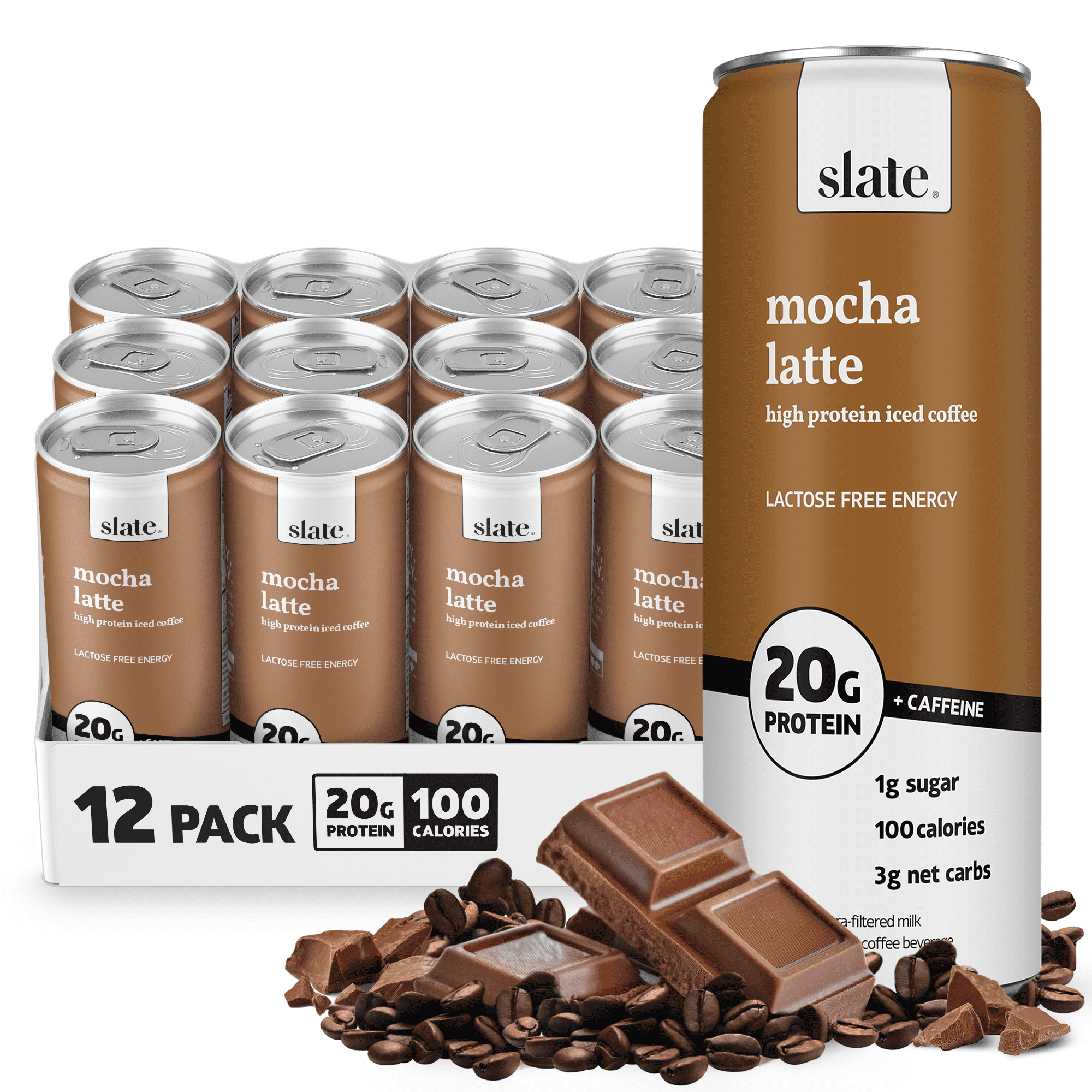 Slate Milk, High Protein Iced Coffee, Mocha Latte, 175mg Caffeine