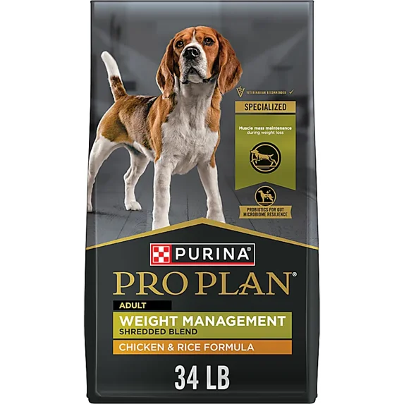 High-Protein Kibble, Weight Management, Shredded Blend Chicken and Rice Dry Dog Food 34 lbs.