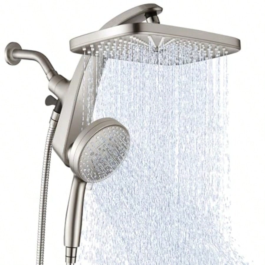 High Prure Rain Shower Head: Upgrade Shower Heads with Handheld Spray Combo with Fixed Showerhead and 10 Sprays Handheld Shower Head Detachable Showerheads Built-in Magnetic Docking and Power Jets
