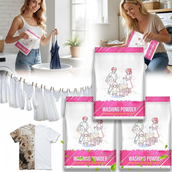High-Purity Active Washing Powder, Natural Powder Laundry Detergent, Powerful Removal, Active Washing Powder for Everyday Laundry, Effective Cleaning for Clothes & Fabrics(3pcs- L)