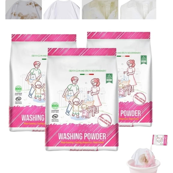 High-Purity Active Washing Powder, Natural Powder Laundry Detergent, Powerful Stain Removal for All Fabrics (3PCS)Q