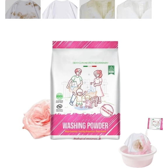 High-Purity Active Washing Powder, Natural Powder Laundry Detergent, Powerful Stain Removal for All Fabrics (3PCS)