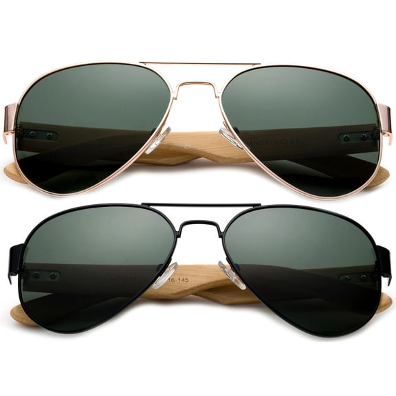 High Qaulity Polarized Sunglasses with Real Bamboo Arm Aviator Sunglasses Bamboo Sunglasses for Men & Women
