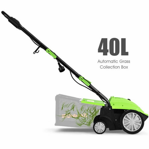 High Quality 13" Electric Lawn Dethatcher w/ Collection Bag and Removable Blades -Green