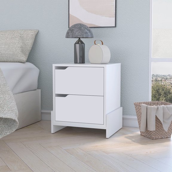 High-Quality 2-Drawer Nightstand in White / Be a Reliable Bedroom Piece