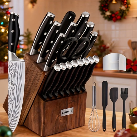 High Quality 23pcs Set Of High Carbon Stainless Steel Kitchen Knives, Including Knife Holder And Sharpener Finger Guard, Extremely Sharp, Ergonomic Full Keel Handle, White, Christmas, Halloween Gifts