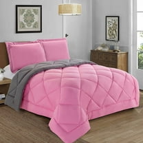 High Quality 3-Piece Reversible Comforter Set, All Season Suitable, Box-Stitched Down Alternative, Full/Queen, Pink/Gray