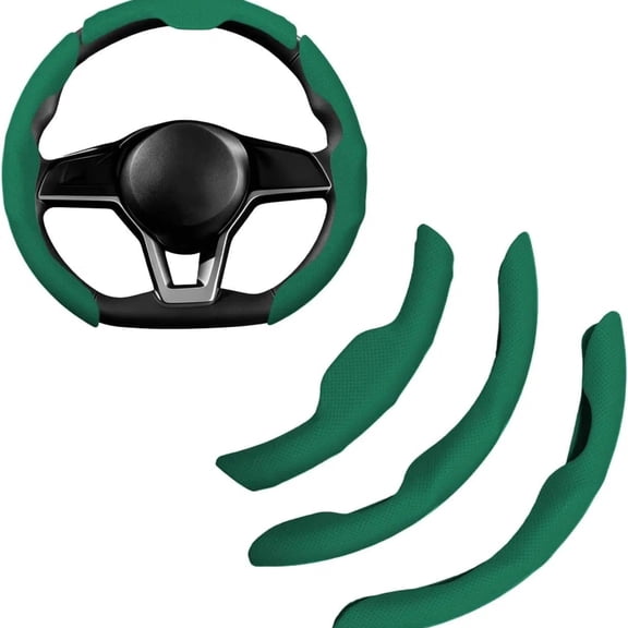 High-Quality 4-Season Steering Cover, Anti-Slip & Sweat-Absorbing, Universal Fit Carbon Fiber Look Green