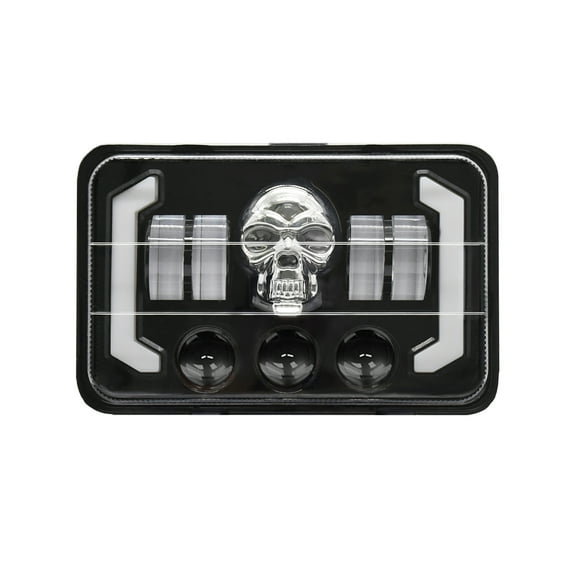 4x6 5" LED Car Headlight - Rectangle Skull Design with High/Low Beam, DRL, and Turn Signal - Compatible with H4651 H4652 H4656 H4666 H6545 - Replacement for Peterbilt Freightline