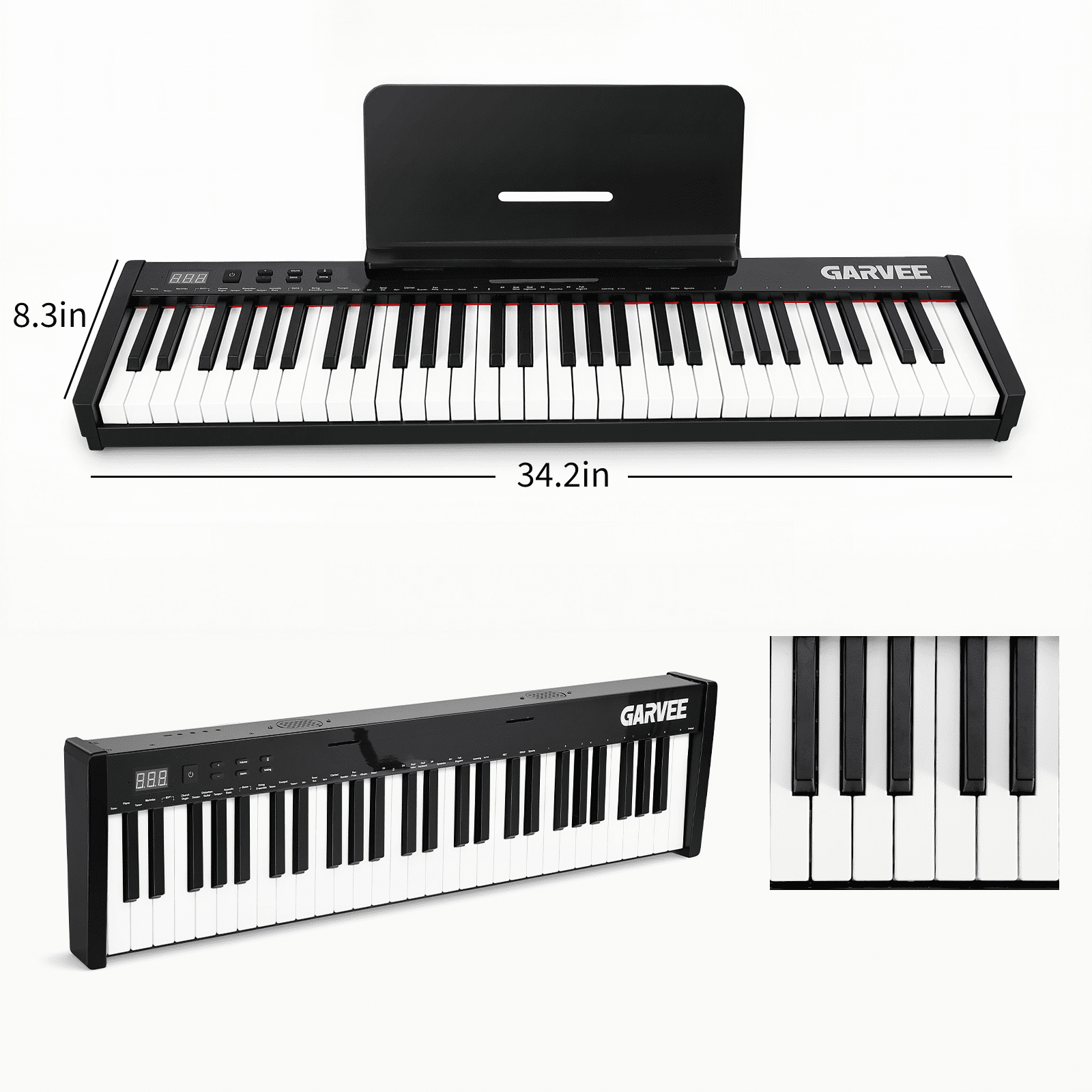 High-Quality 61-Key Digital Piano Keyboard – Portable Semi-Weighted Electric Keyboard for Beginners & Professionals – Includes Music Stand & Power Adapter – Sleek Design – Black Suit
