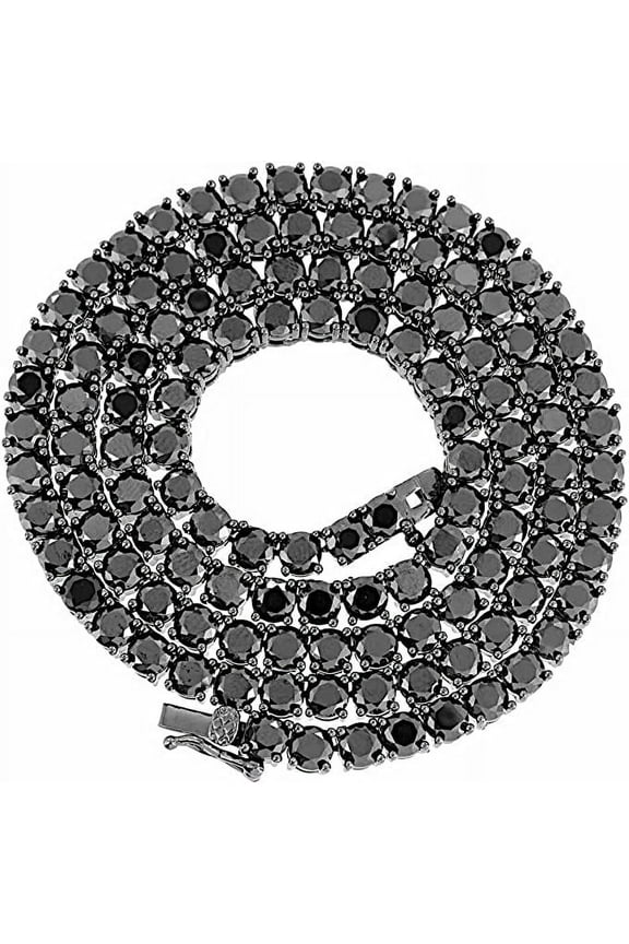 High Quality AAA+ Grade Cubic Zirconia Men's Ladies 14K Black Gold Finish Solitaire 18 Cwt. Simulated Diamond 1 Row Tennis Link Chain Necklace 4mm 30"