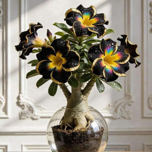 High-Quality Adenium Obesum – Desert Rose Tubers – Elegant Streaked Blooms – Perfect Terrace & Yard Ornament – Hanging Planters
