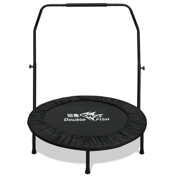 High-Quality Adjustable Foam Handle 1 Mini Trampoline 48" - Supports Up To 400lbs, Black Rectangular Fitness Rebounder For Adults - Ideal For Indoor & Outdoor Workouts