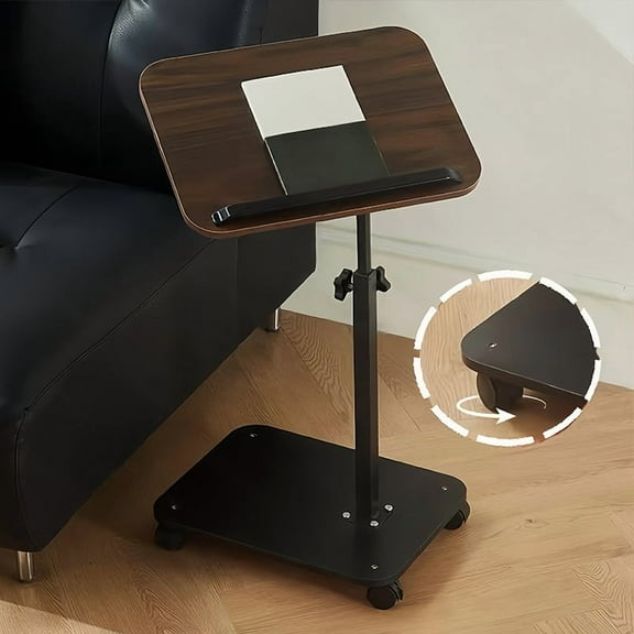 High-Quality Adjustable Wheeled Side Table: 18.9"-31.5"H, 15.75"x11.81" Thickened Top, 15KG Capacity Ideal for Bedside/Sofa/Small Spaces, Reading/Working ,walnut