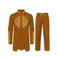 thumbnail image 1 of High Quality African Mens 2 Piece Set Long Sleeve Gold Embroidery Dashiki Shirt and Pants Outfit Traditional Suit WYN1913, 1 of 2