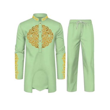 Men's Black Cotton Long Sleeve Dashiki Shirt – Gold Embroidery – African Print Style