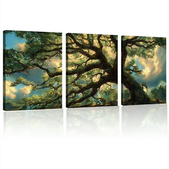 High-Quality Ancient Oak Tree Canvas Wall Art | Modern Abstract Landscape Painting with Wrap Frame for Living Room, Bedroom, Office &amp; Dining Room DecorLandscape Decor 12x16inchx3pcs