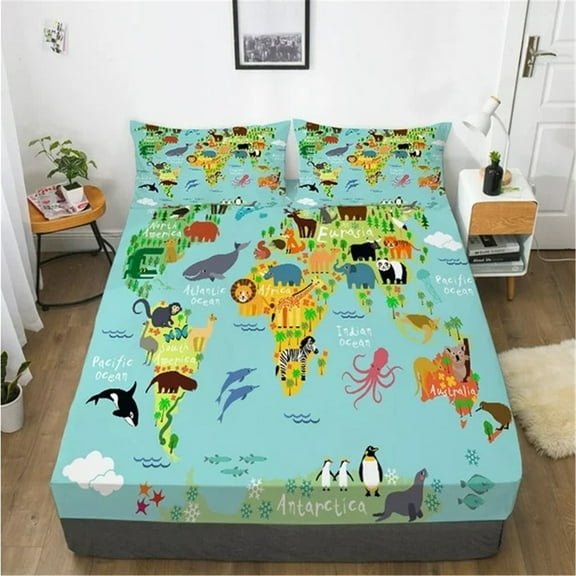 High Quality Beddiing Sheet Map Home Bedspreads Fitted Sheet Fashionable,Full(54"x75")