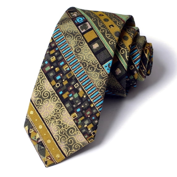 High Quality Black Gold Tribe Wind Stripe Pattern 2.75 " Necktie Cotton Material Men's Business Casual 7CM Slim Tie