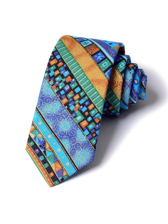 High Quality Blue Orange Tribe Style Stripe Pattern 2.75 " Necktie Cotton Material Men's Business Casual 7CM Slim Tie