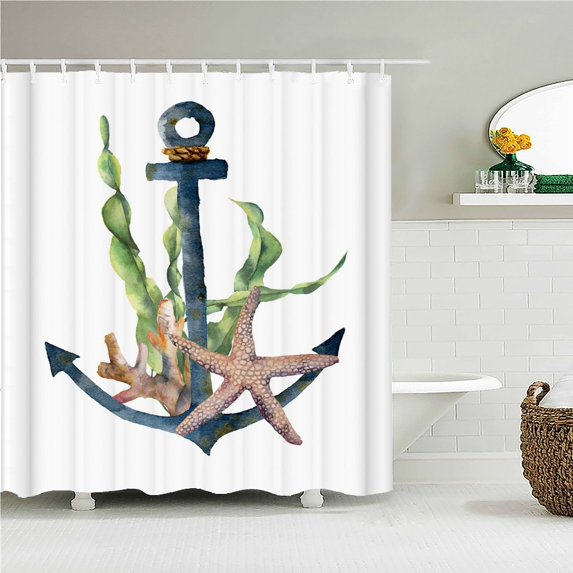 High Quality Blue Sail Anchor Geometric Printed Fabric Shower Curtains Bathtub Waterproof Products Bathroom Decor with 12
