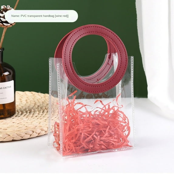 High Quality Brand New Square Shape Handle Round Shape Handle Transparent PVC Waterproof Storage Bag Hand Gift Bag Clear Tote Bag Transparent Shopping Bags XS SMALL ROUND HANDLE