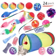 Multi Variety Mouse Spring Ball Cat Toys 24 Pack With Tunnel