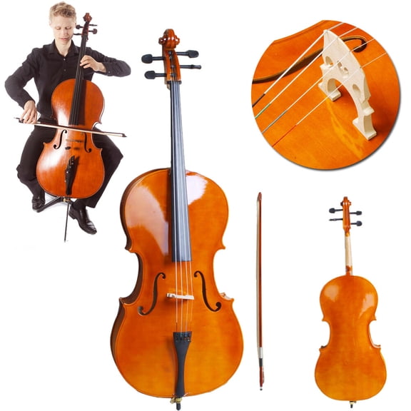 High Quality Cello 4/4 Full Size Natural Color BassWood +Bag+Bow+Rosin+Bridge