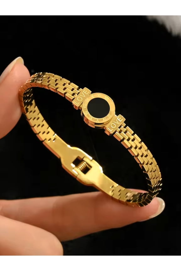 High Quality Roman Numeral Golden Crystal Openable Bangle Bracelet Trendy Fashion Jewelry Accessories