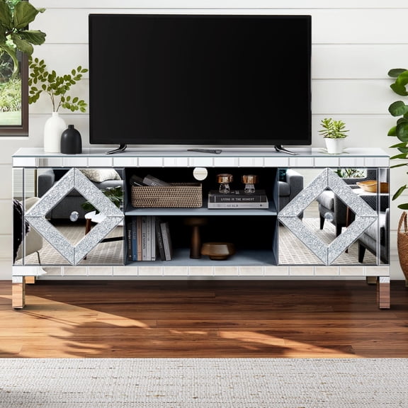 High - Quality Construction - Enjoy Easy Cleaning with a Sturdy MDF and Glass Mirror TV Stand