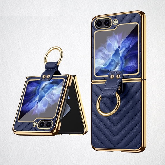 High Quality Electroplated Folding Screen Phone Leather Case for Samsung Flip 5 Ring Bracket Shell Film Protective Cover
