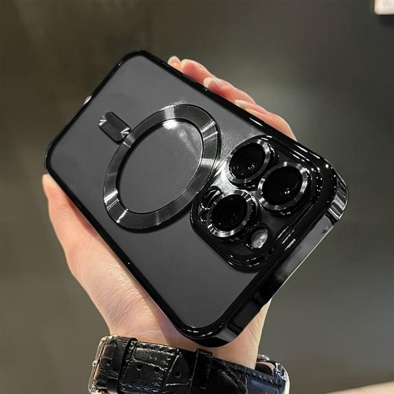 High-Quality Electroplated Magnetic Absorption Phone Case with Compatibility, Wireless Charging, Shockproof Protection, and Clear TPU Material for iPhone - Includes Lens Film Protector
