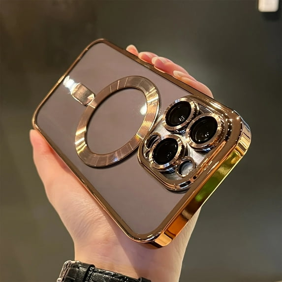 High-Quality Electroplated Magnetic Absorption iPhone Case with Compatibility, Wireless Charging, Shockproof Protection for iPhone - Includes Lens Film Protector