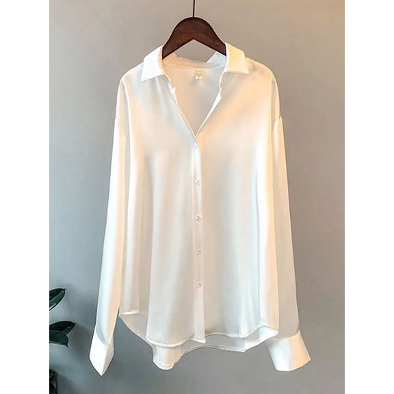High Quality Elegant Imitation Silk Blouse Spring Women Fashion Long Sleeves Satin Blouse Vintage Femme Stand Street Shirts