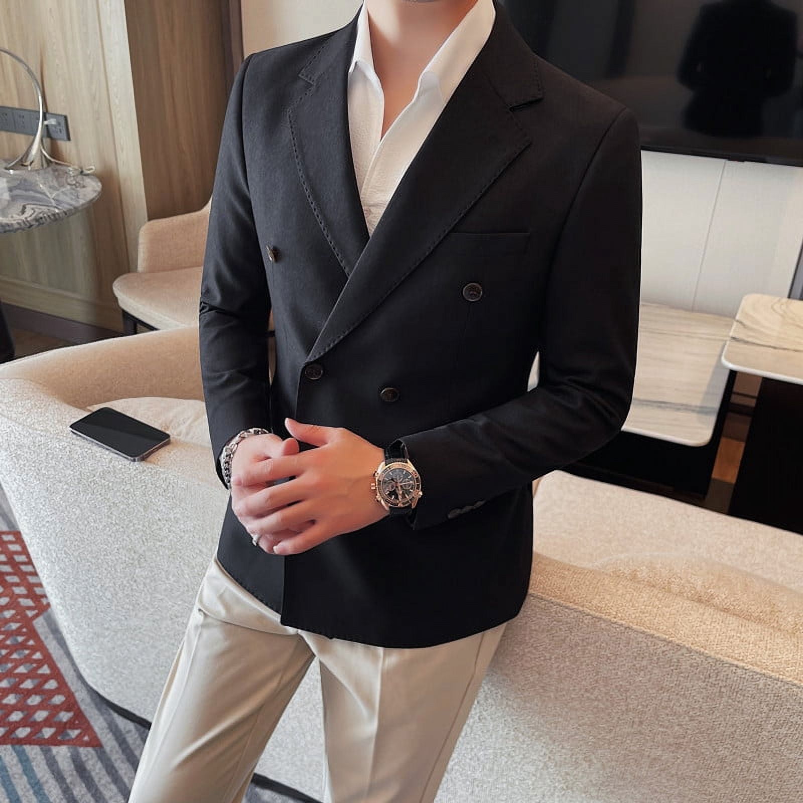 New Men's Fashion Slim Dad British Style with Solid Color Business Casual Gentleman Middle-aged and Elderly Lapel Coat Jacket