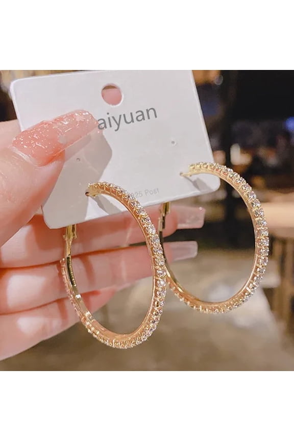 High Quality Fashion Hoop Earrings with Golden Crystal 50 mm Big Round Fashion Jewelry Hoops For Women