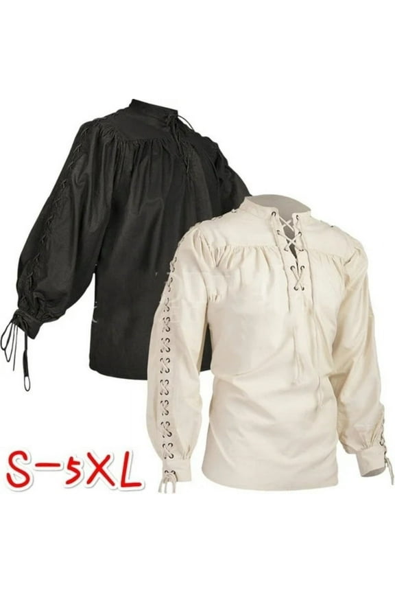 High Quality Fashion Men Bandage Long Sleeve Medieval Renaissance Shirt Gothic Man Warrior Tshirt Plus Size S-5XL