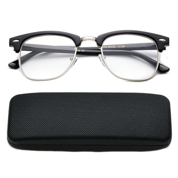 High Quality Fashion Reading Glasses for Men Retro Vintage Reading Glasses Horn Rimmed Half Frame Reading Glasses with Case