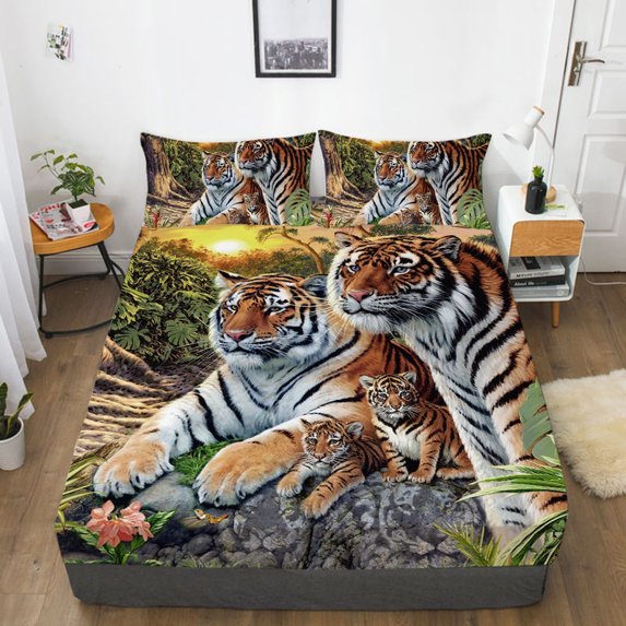 High Quality Fitted Sheet Tiger Home Textiles Bedding Sheet with Pillowcase Home Bedclothes,Full(54"x75")