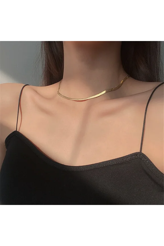 High Quality Flat Snake Chain Necklace Punk 14K Yellow Gold Neck Choker Chains For Women Jewelry Gift 2025
