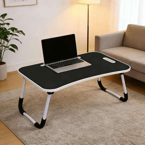 High-Quality Foldable Laptop Table, Portable Lap Desk with Cup Holder & Tablet Slot, Versatile Bed Table for Work, Study, Breakfast, Sofa/Bed/Floor/Outdoor Use, Spacious & StableBlack