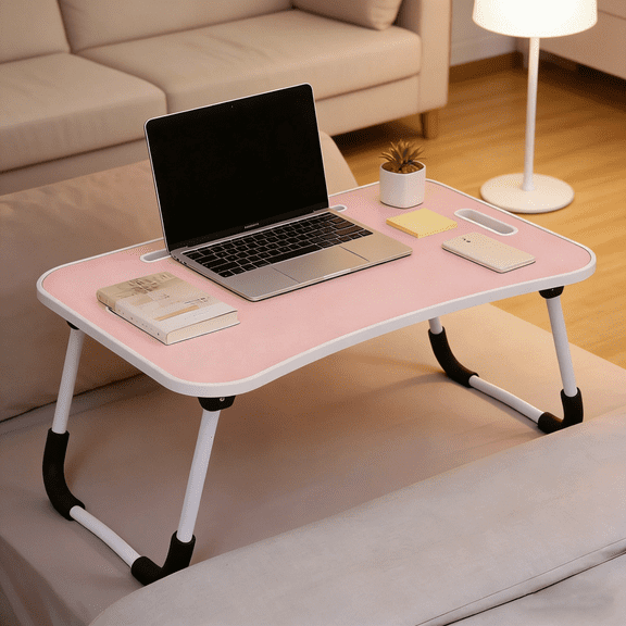 High-Quality Foldable Laptop Table, Portable Lap Desk with Cup Holder & Tablet Slot, Versatile Bed Table for Work, Study, Breakfast, Sofa/Bed/Floor/Outdoor Use, Spacious & StablePink